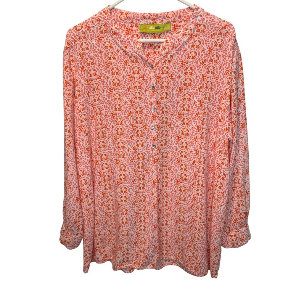 Rock Flower Paper Womens Pink Orange Medallion Henley Knit Tunic Top XL Vacation